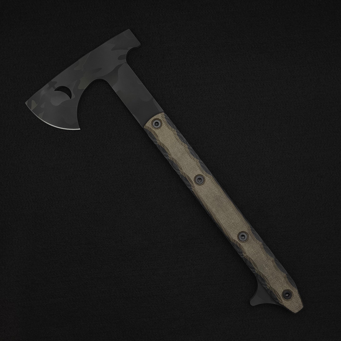 Half Face Blades Howler Hawk, Black and OD Green Canvas Micarta, Black Multicam Cerakote 2
