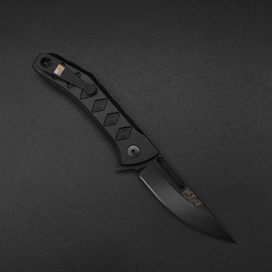 Half Face Blades Kwaiken Folder Anodized Black Handle, Black Nitride Blade 1