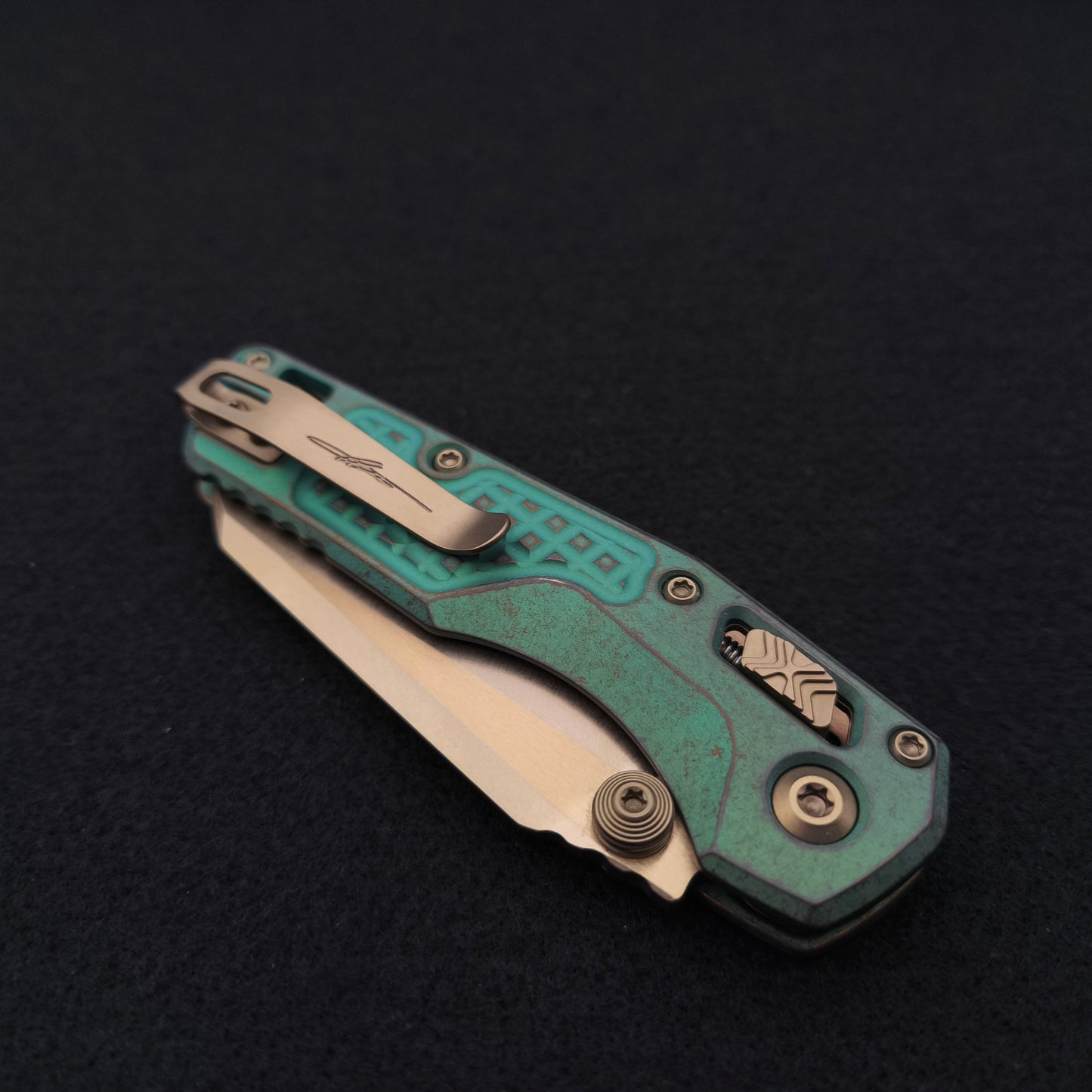 Microtech MSI Mini Bronzed Stonewash Frag Antique Green Marfione Select