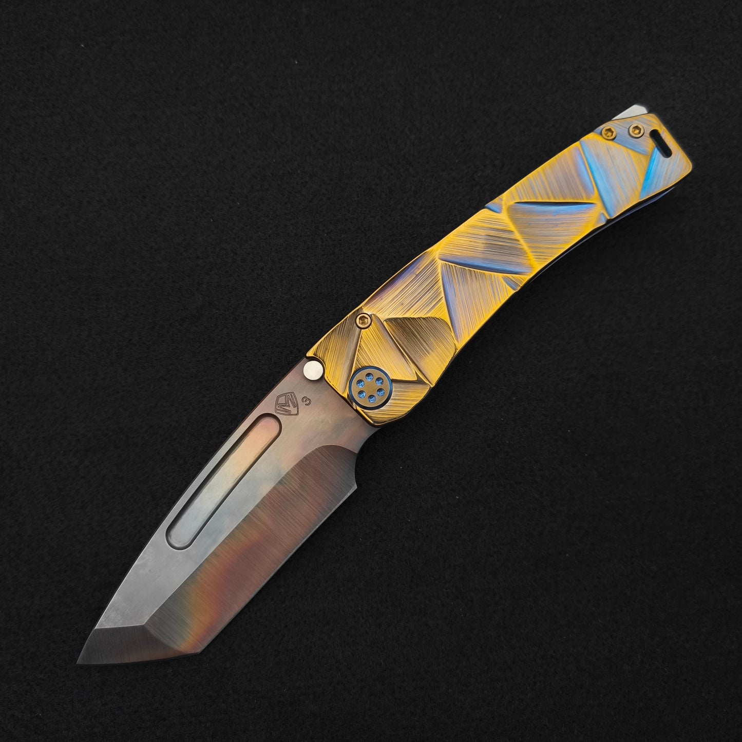 Medford Marauder, Full Size, Vulcan Tanto, Light Blue Bronze Stained Glass 1