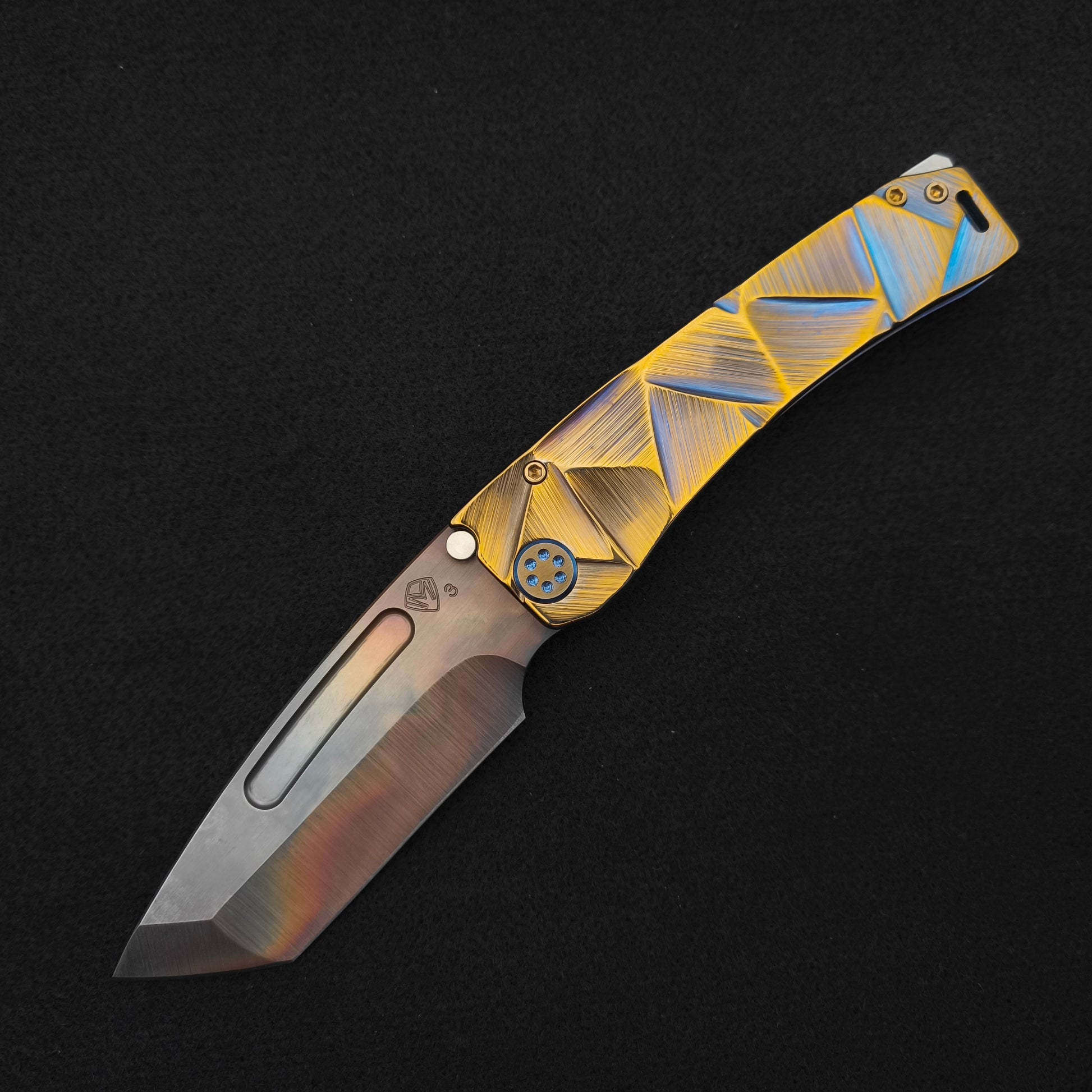 Medford Marauder, Full Size, Vulcan Tanto, Light Blue Bronze Stained Glass 1