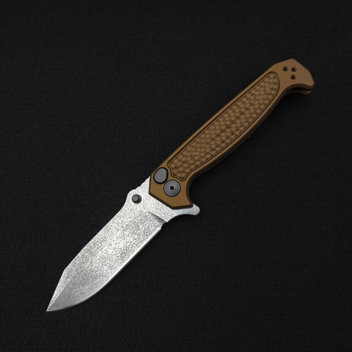 Half Face Blades Custom Disaster Folder, Anodized OD Green Handle, Acid Splash Blade