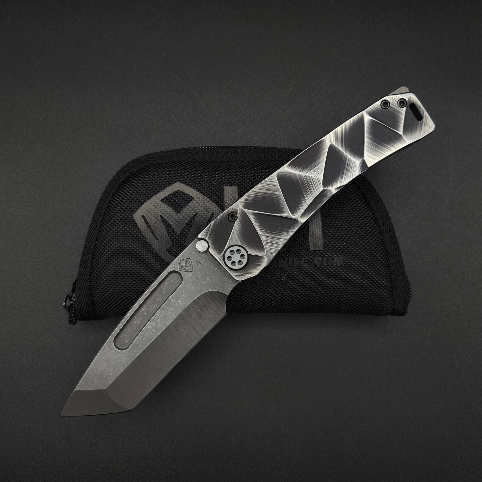 Medford Marauder, Full Size, Acid Distressed Tanto, Black and Silver Stained Glass 1