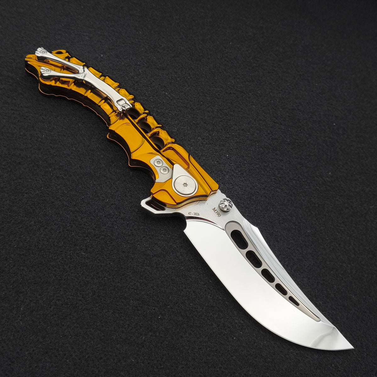 ADV Scavenger Gen 2, Integral Titanium Handle, Gold and Mirror finish, M390 2