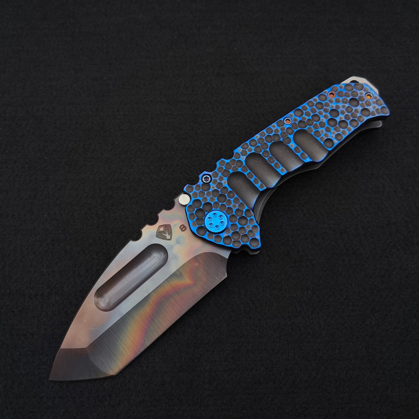 Medford Praetorian Ti Vulcan Tanto, Black and Blue Dimples 1
