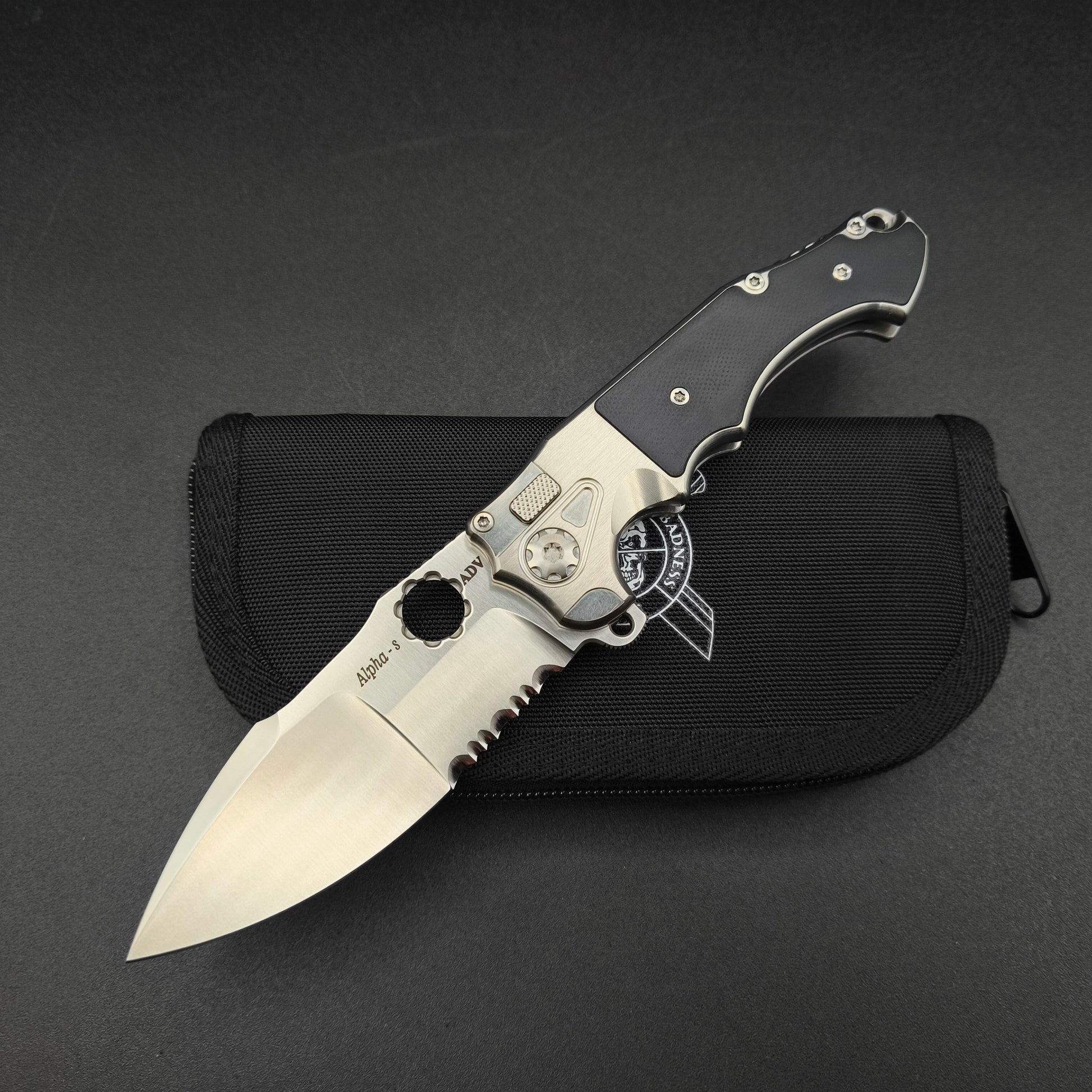 ADV Mini Alpha-S Serrated Satin Black G-10 1