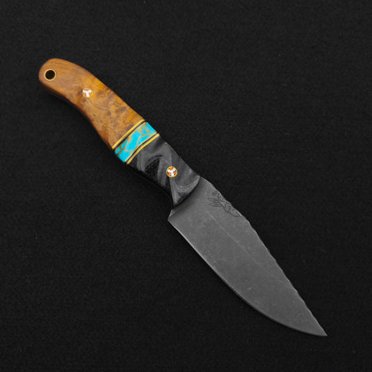 Half Face Blades Crow Scalper Black Burlap Micarta, Turquoise, Teak