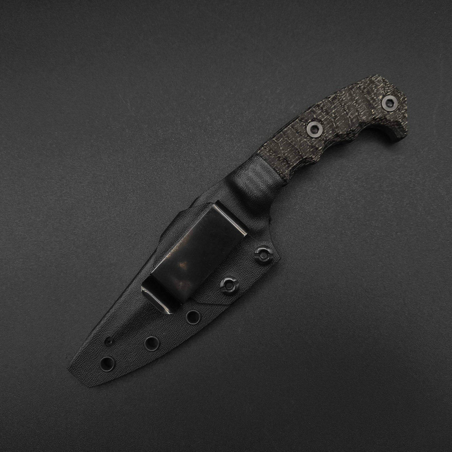 Half Face Blades HUMINT 4" Black Burlap Micarta, Armor Black Cerakote 4