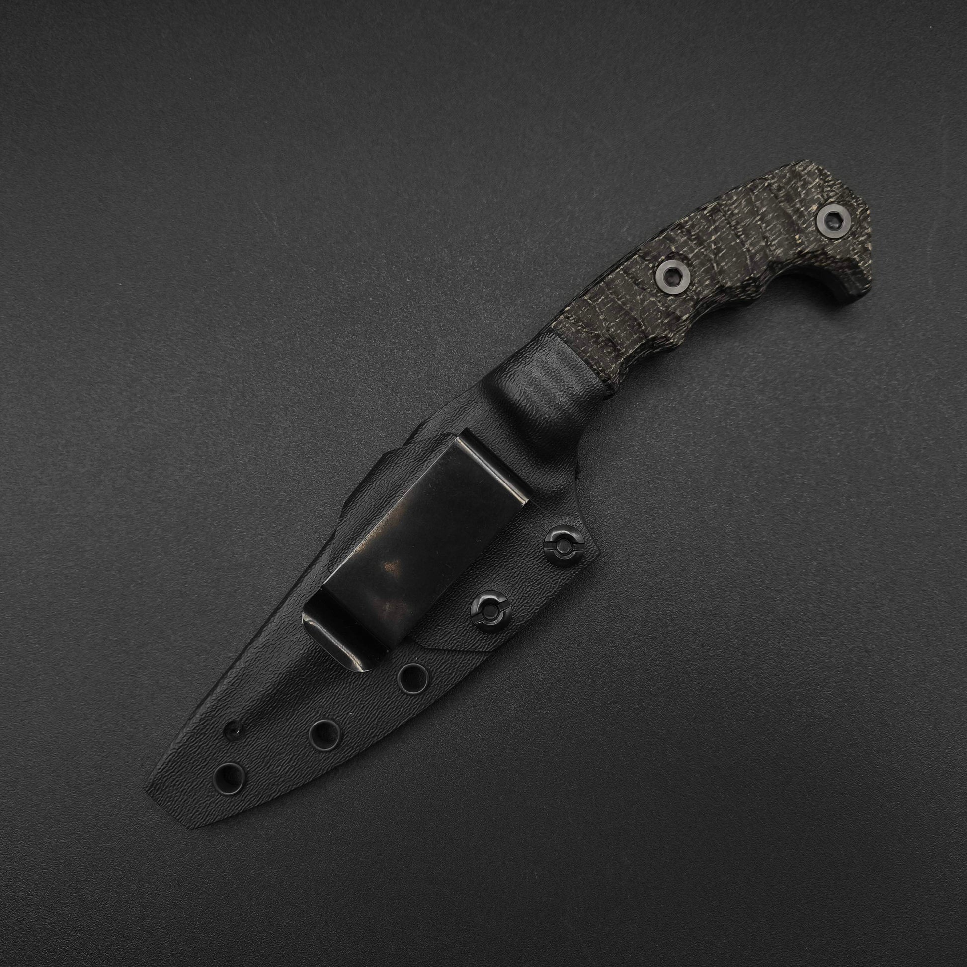 Half Face Blades HUMINT 4" Black Burlap Micarta, Armor Black Cerakote 4