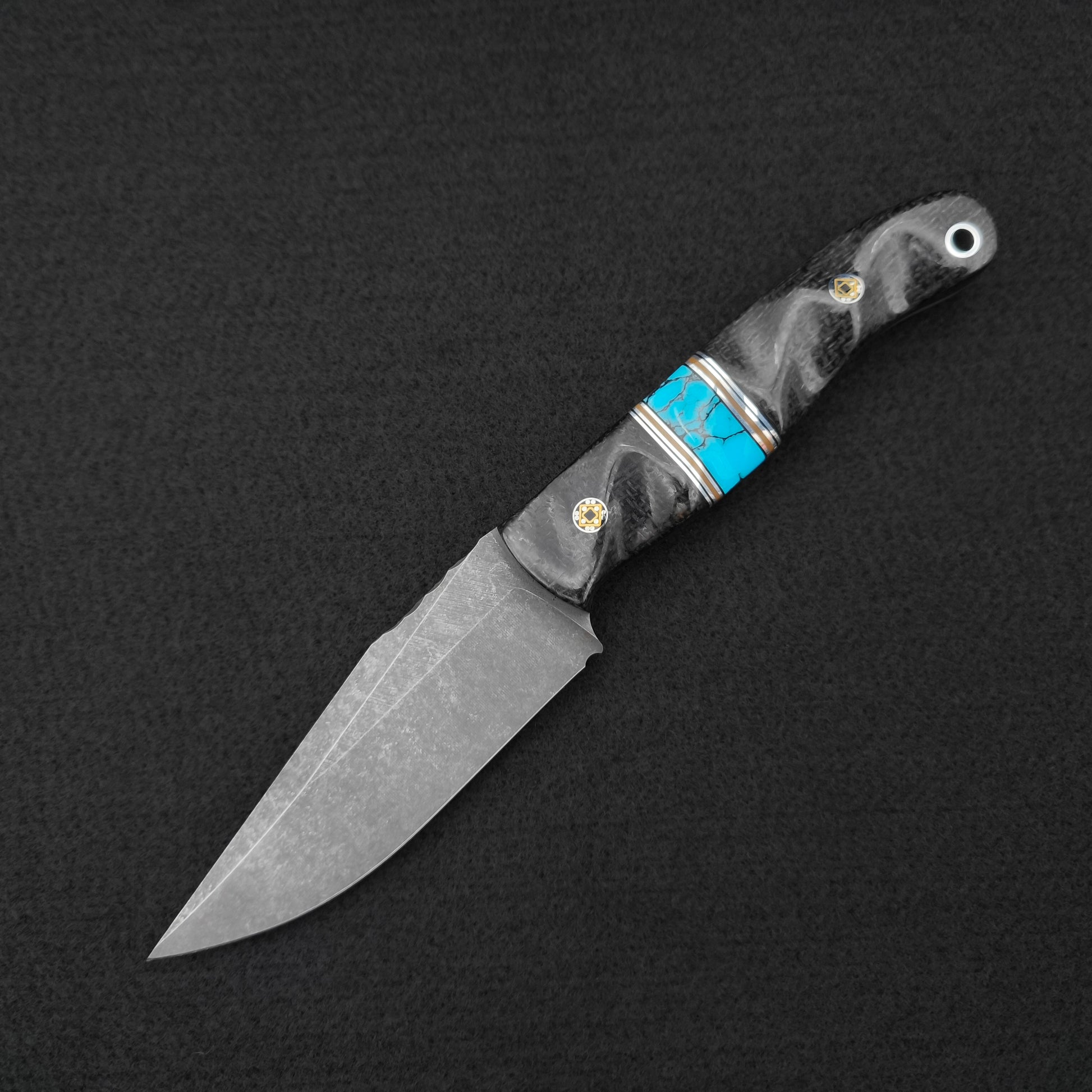 Half Face Blades Drop Point Scalper, Black Burlap Micarta, Turquoise 2
