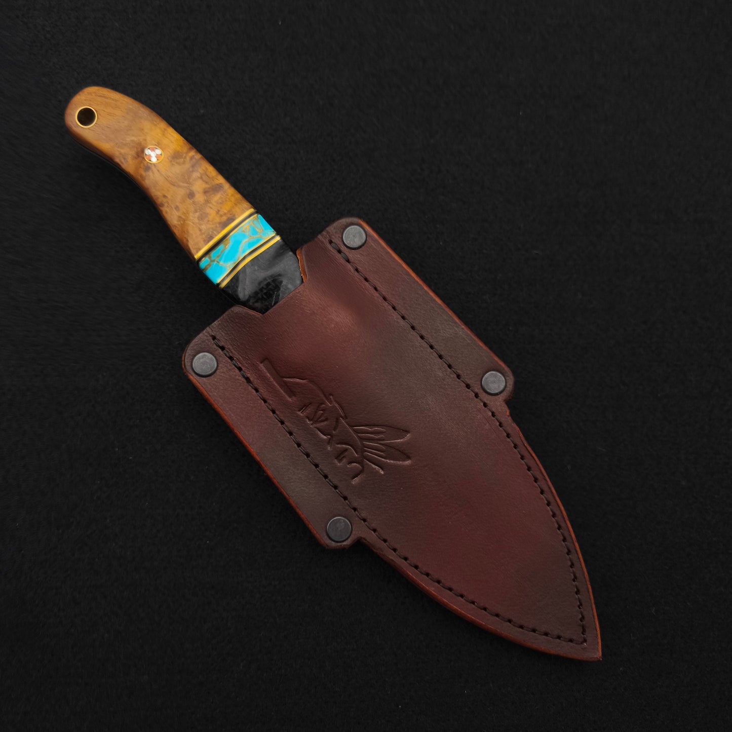 Half Face Blades Crow Scalper Black Burlap Micarta, Turquoise, Teak 4