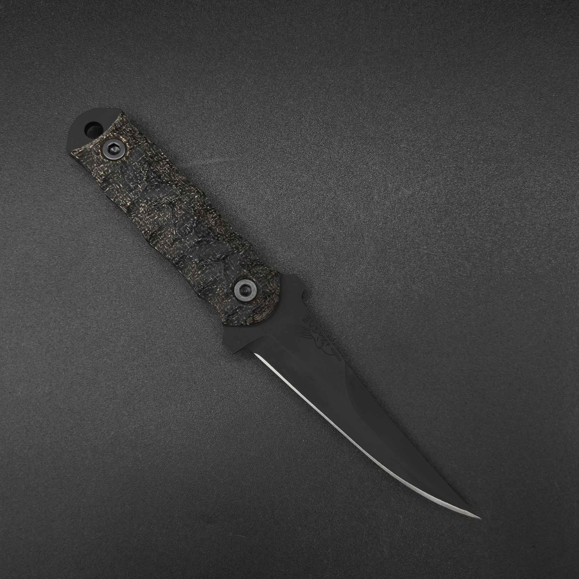 Half Face Blades Combat Filet Black Burlap Micarta, Armor Black Cerakote 1