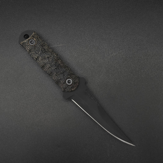 Half Face Blades Combat Filet Black Burlap Micarta, Armor Black Cerakote 1