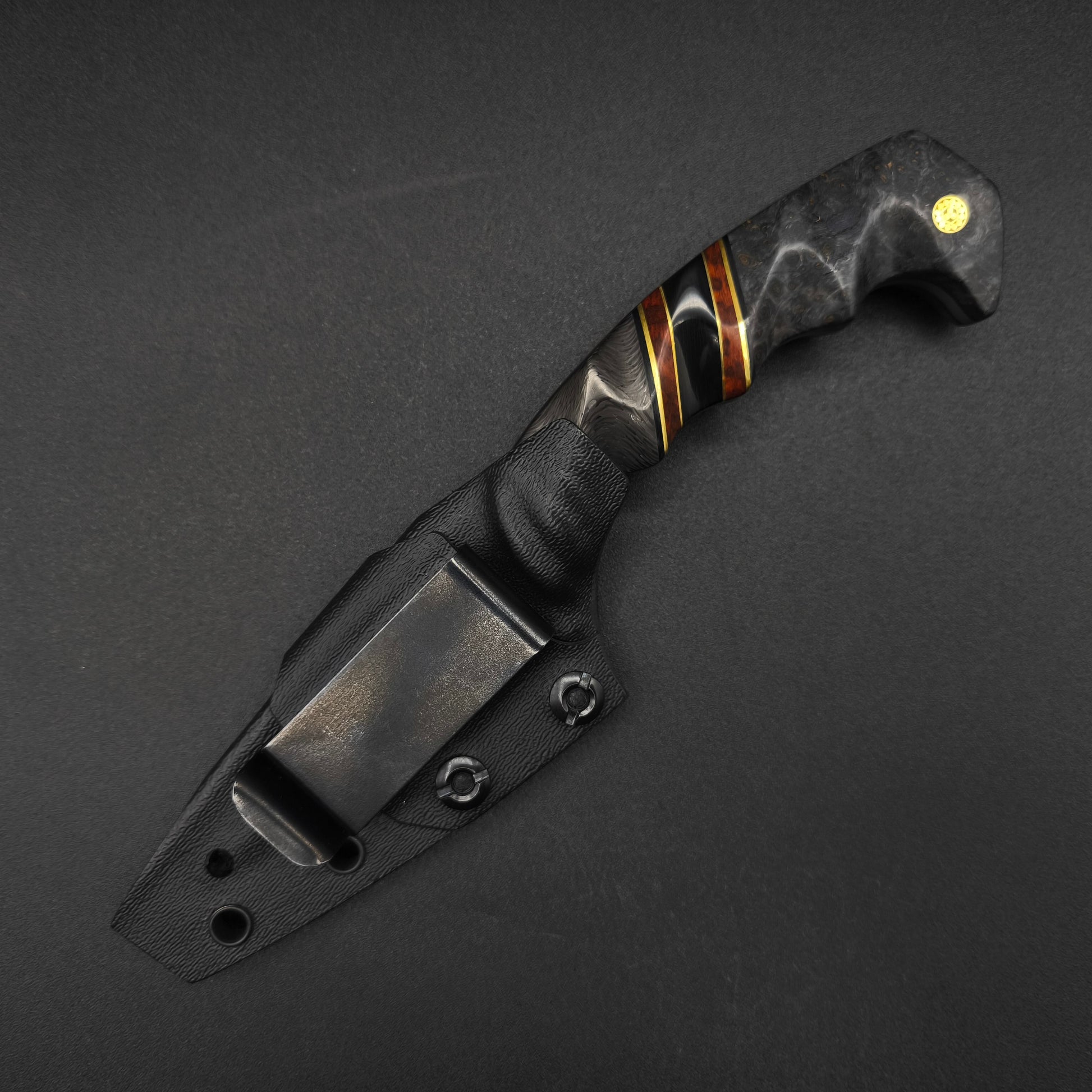 Half Face Blades HUMINT 3" Carbon Fiber, Snakewood and Bison Horn Split, Dyed Black Ash 5