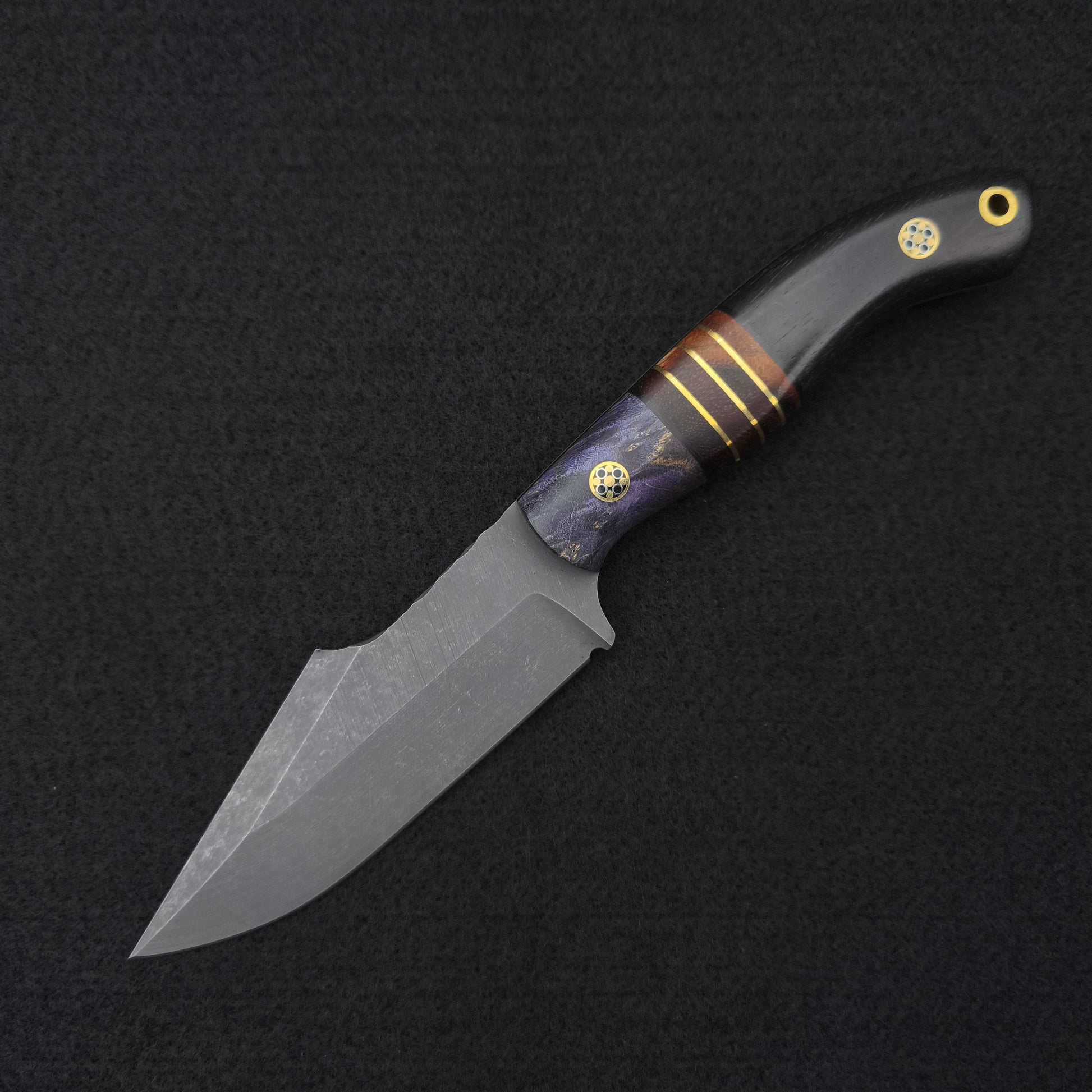 Half Face Blades Widow Maker JR, Dyed Maple, Hawaiian Curly Koa and Brass Split 2