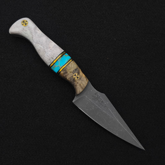 Half Face Blades Gulo Gulo Buckeye Burl, Turquoise, Elk Antler 1