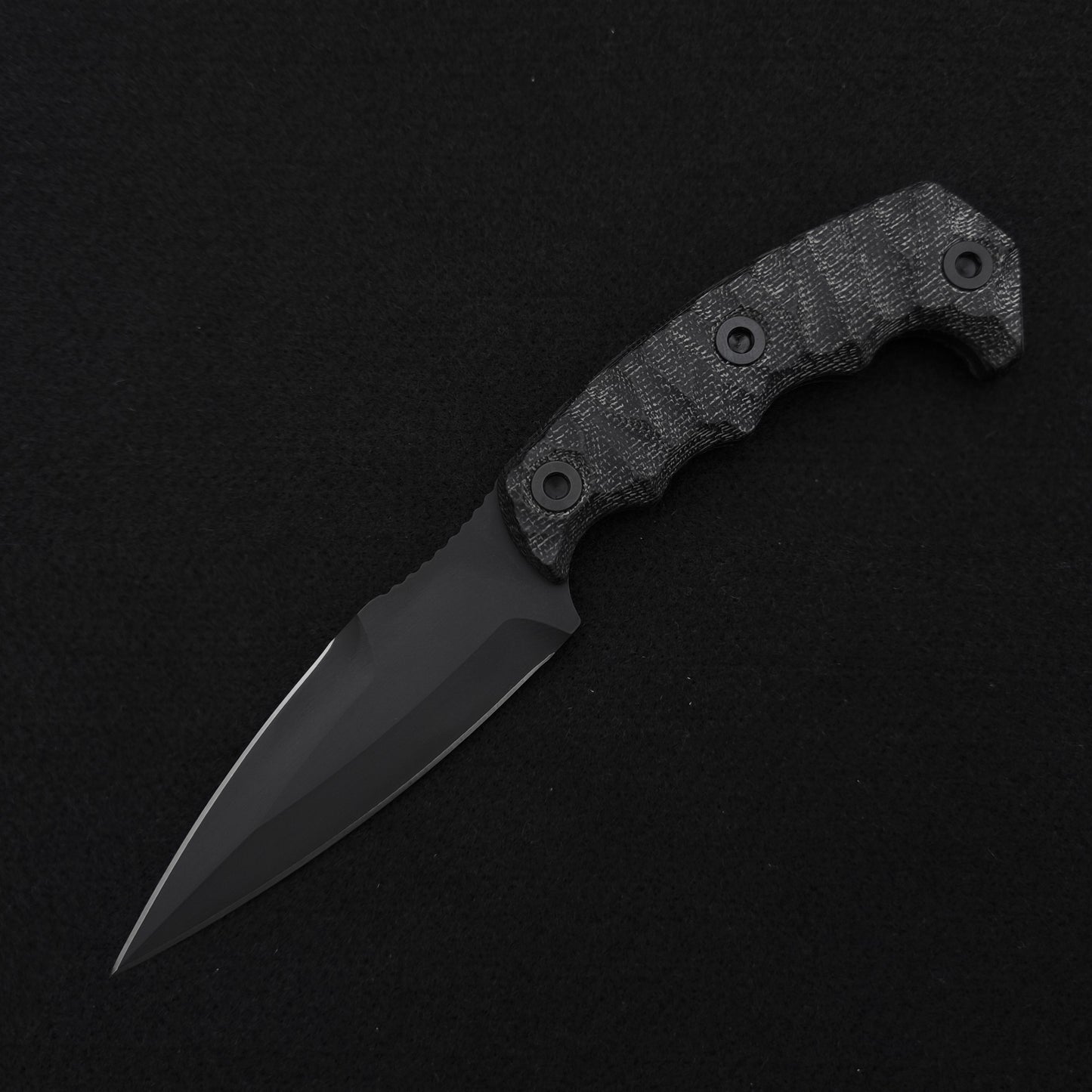 Half Face Blades HUMINT 4" Black Canvas Micarta, Armor Black Cerakote 2