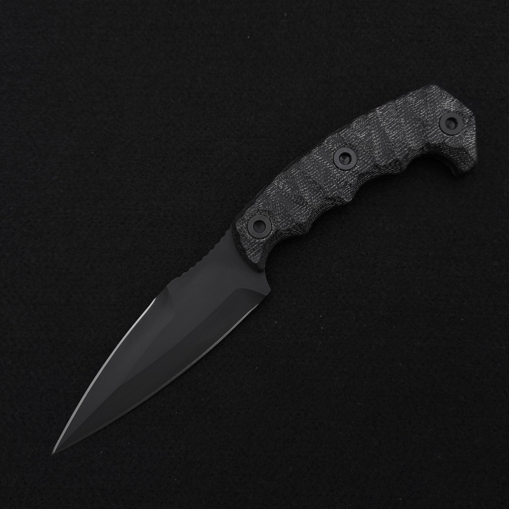 Half Face Blades HUMINT 4" Black Canvas Micarta, Armor Black Cerakote 2
