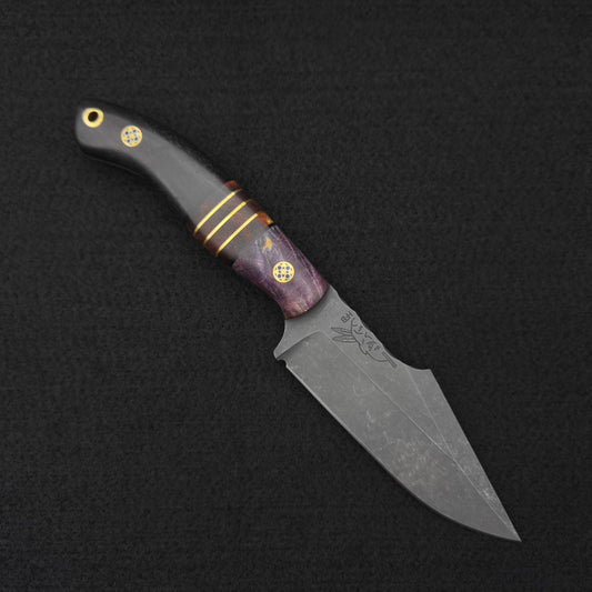 Half Face Blades Widow Maker JR, Dyed Maple, Hawaiian Curly Koa and Brass Split 1