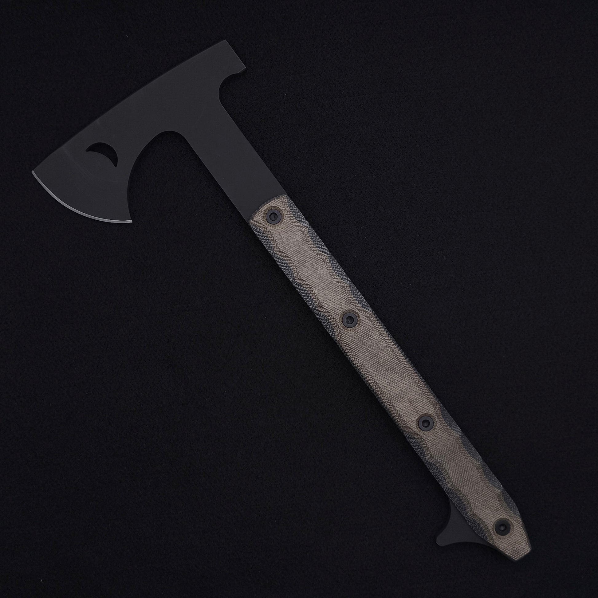 Half Face Blades Howler Hawk, Black and OD Green Canvas Micarta, Armor Black Cerakote 2