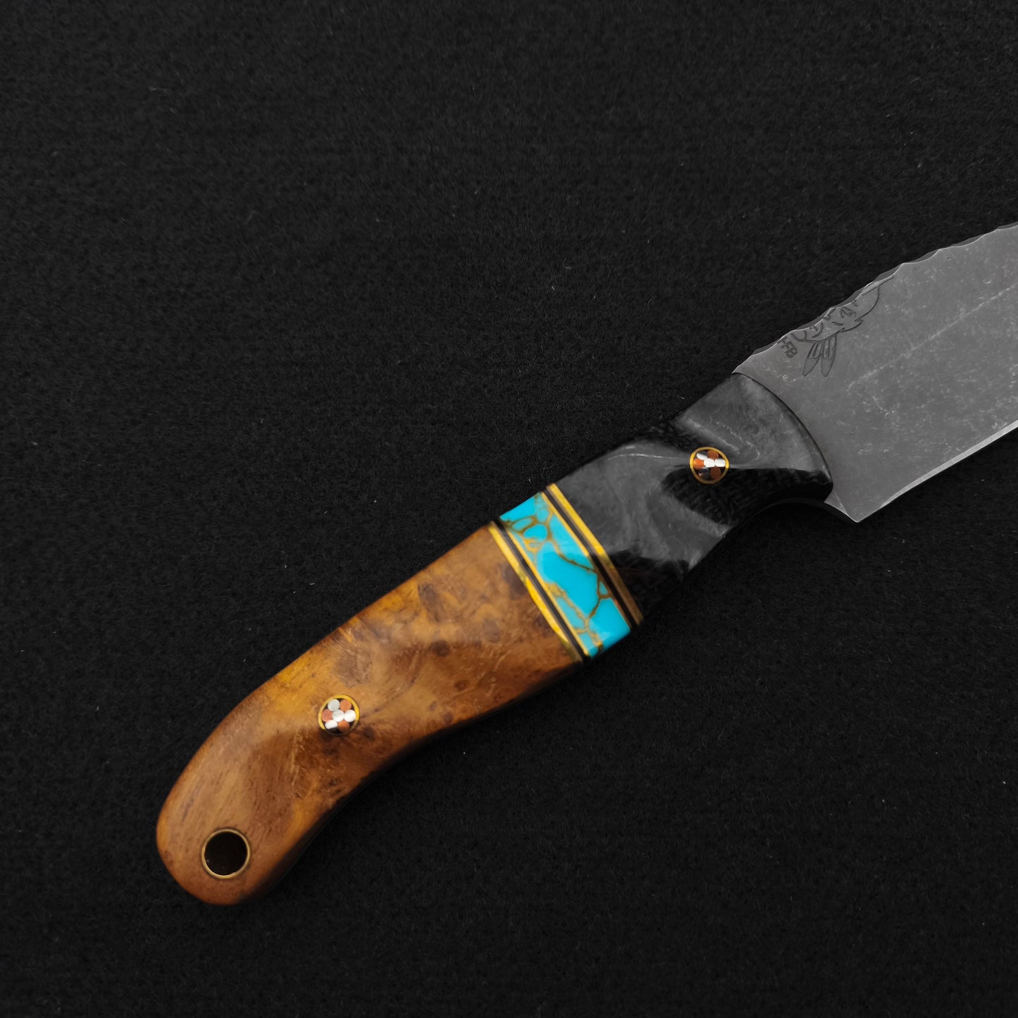 Half Face Blades Crow Scalper Black Burlap Micarta, Turquoise, Teak 3