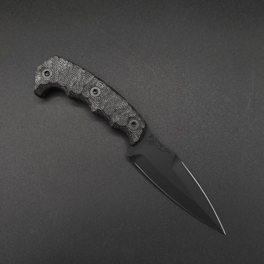 Half Face Blades HUMINT 4" Black Canvas Micarta, Armor Black Cerakote 1