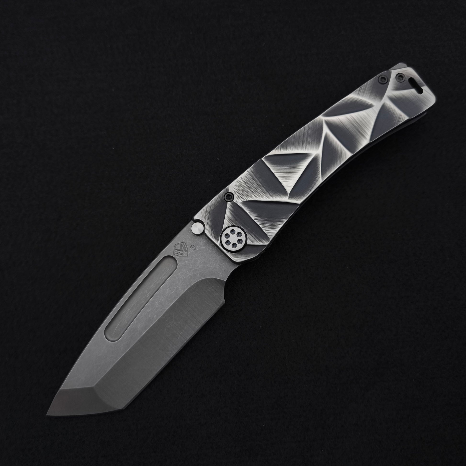 Medford Marauder, Full Size, Acid Distressed Tanto, Black and Silver Stained Glass 1