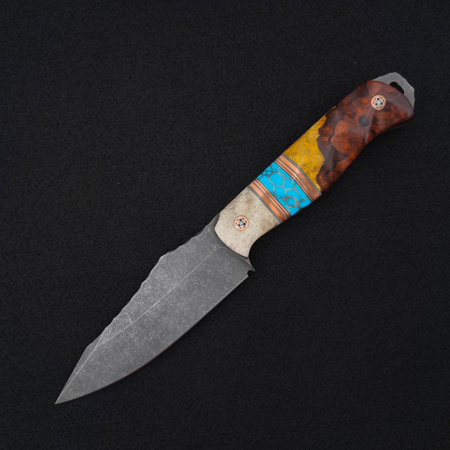 Half Face Blades Field Knife Elk Antler, Turquoise, Desert Ironwood
