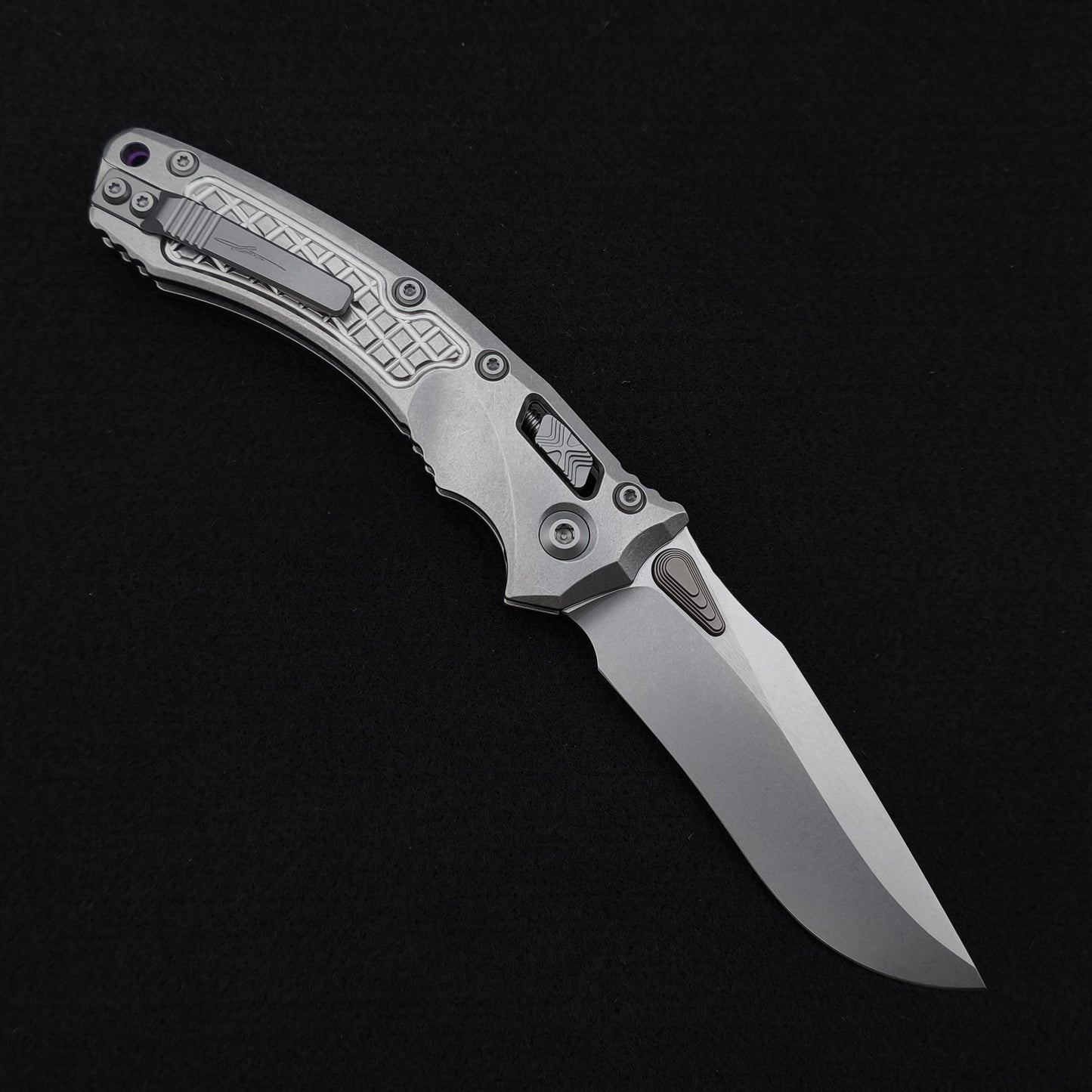 Microtech Amphibian Ram-Lok Frag Stonewash Marfione Select Purple