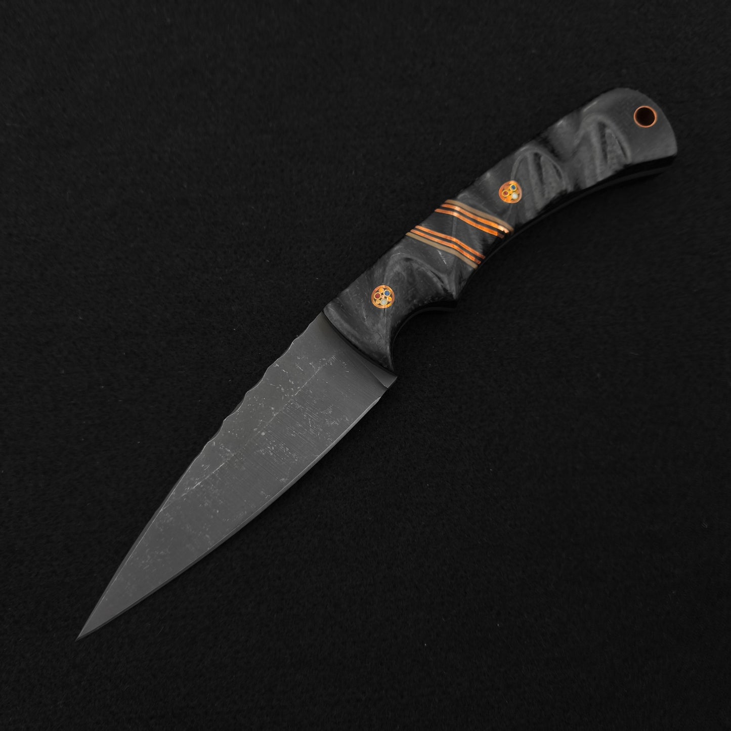Half Face Blades Prometheus Black Burlap Micarta, Copper Pin Striping, Copper Patriot Mosaic Pins 2