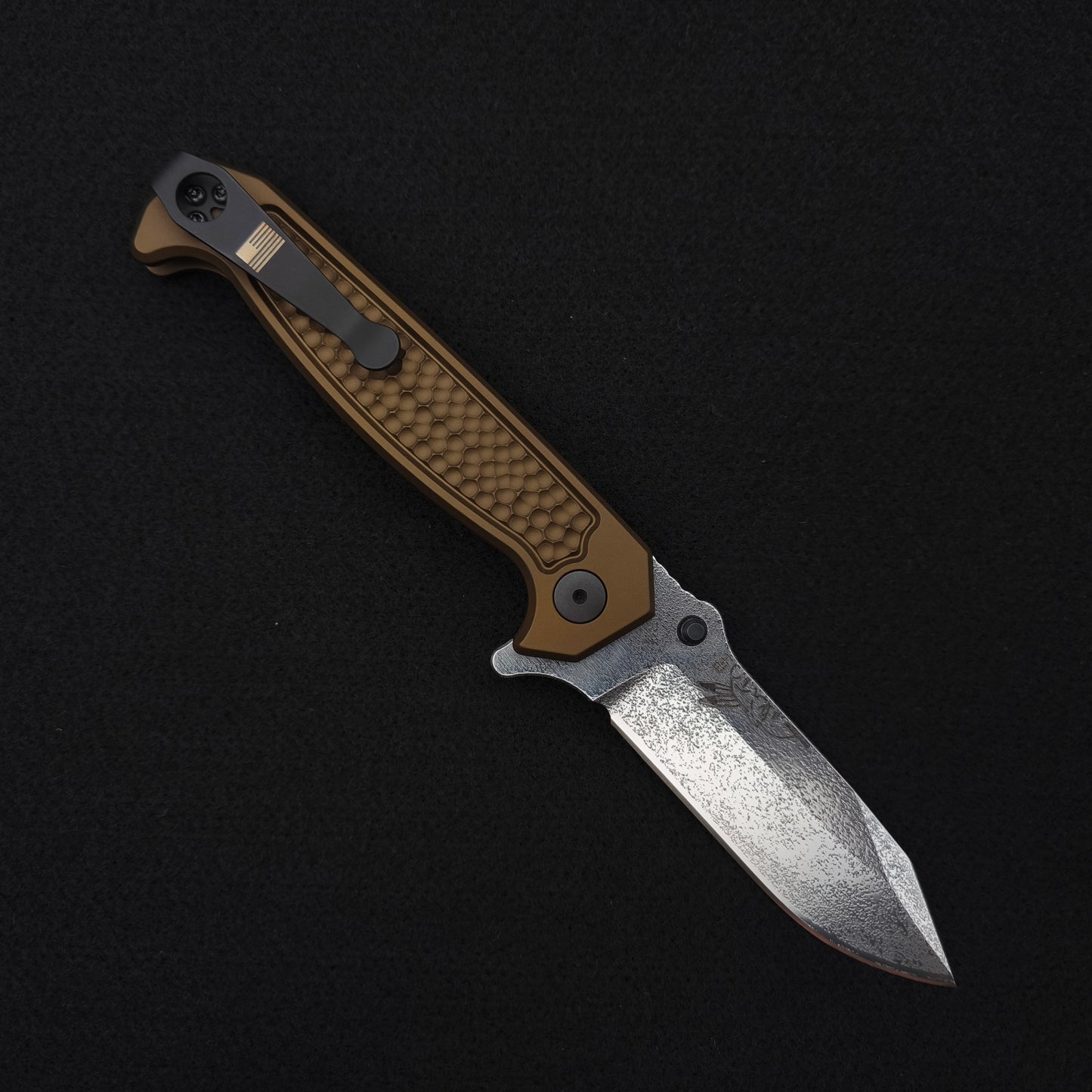 Half Face Blades Custom Disaster Folder, Anodized OD Green Handle, Acid Splash Blade