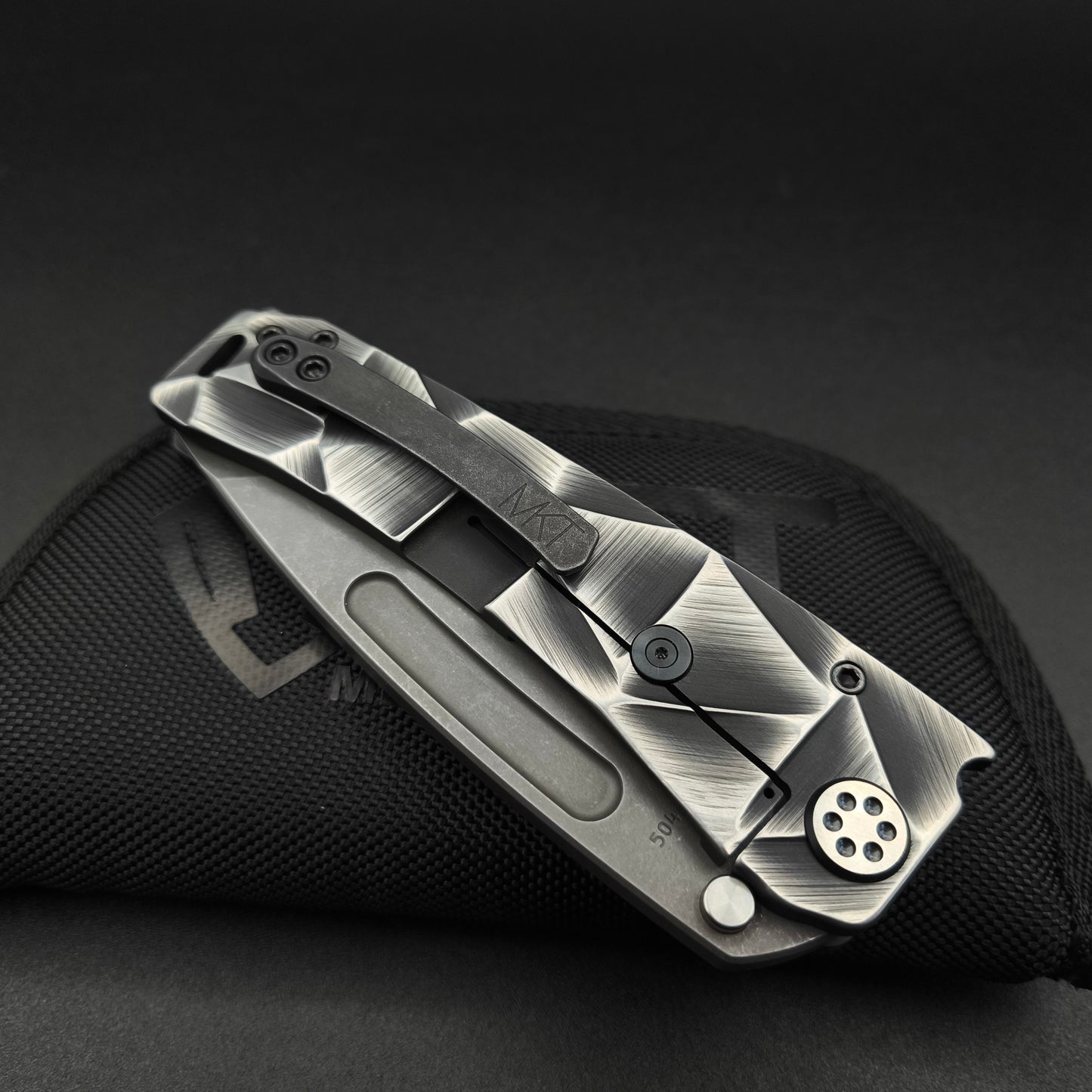 Medford Marauder, Full Size, Acid Distressed Tanto, Black and Silver Stained Glass 4