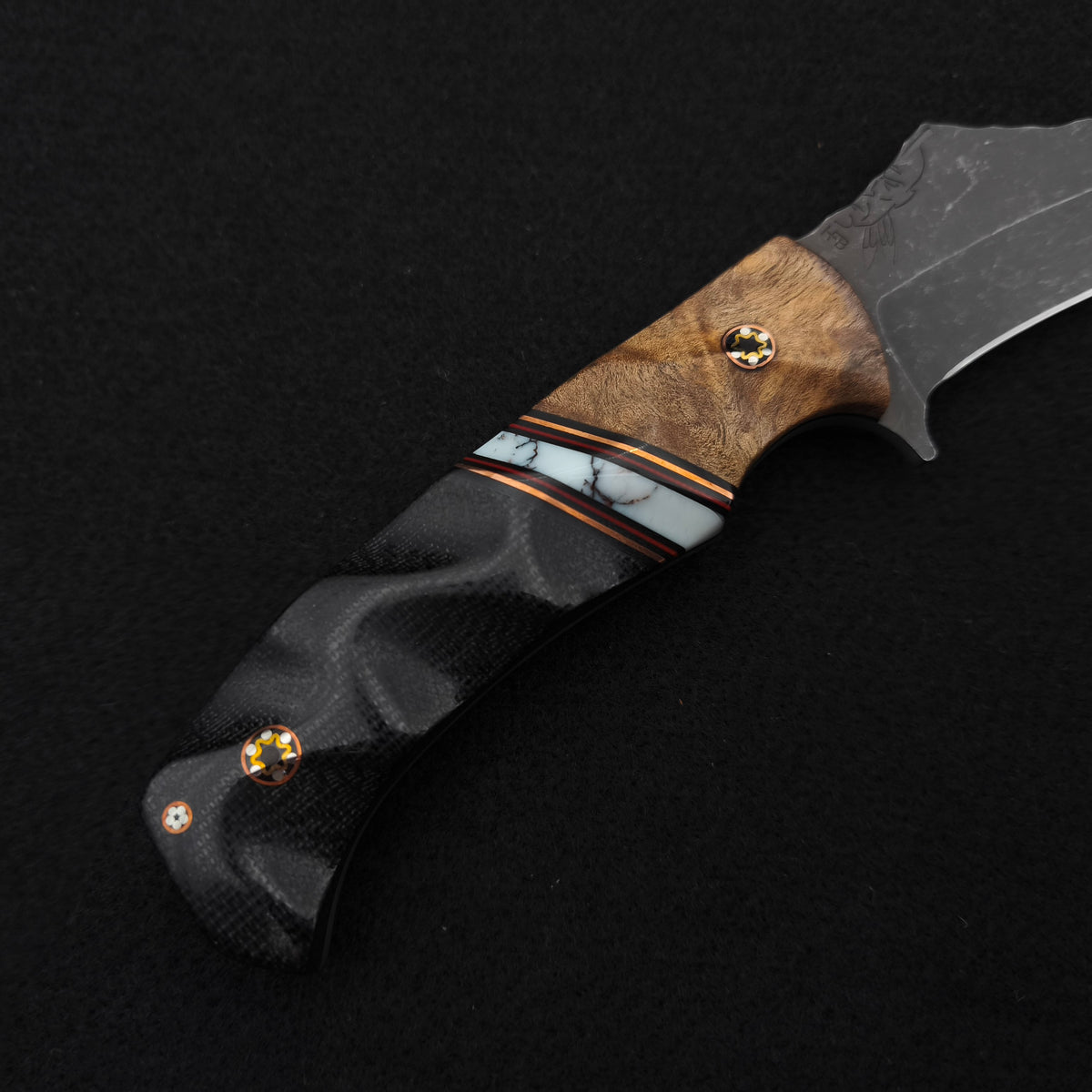 Half Face Blades Vulture Maple, Black Canvas Micarta, Mosaic Pins