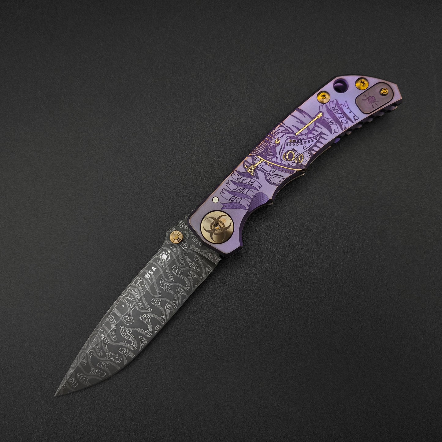 Spartan Blades Harsey Folder SF5 Custom Chad Nichols Damascus Plague Doctor Purple
