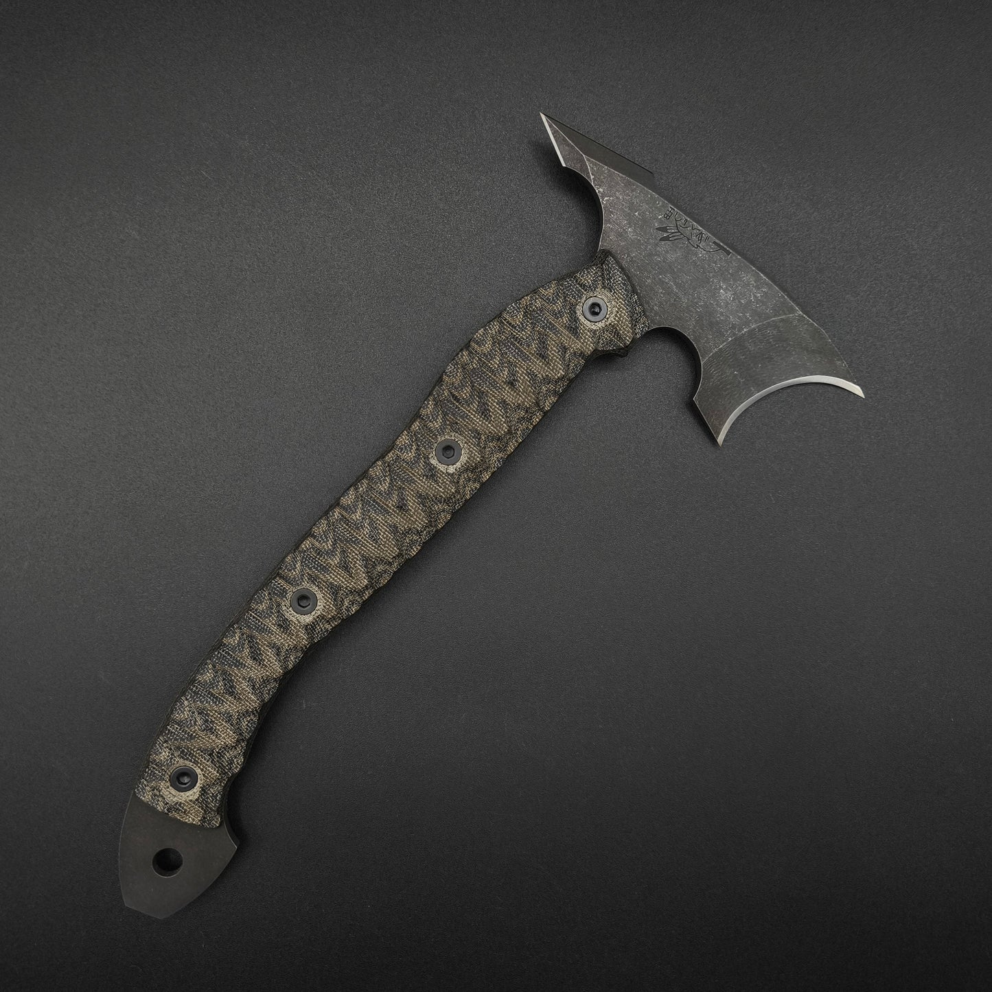 Half Face Blades Crescent Hawk OD Green and Black Burlap Micarta 1