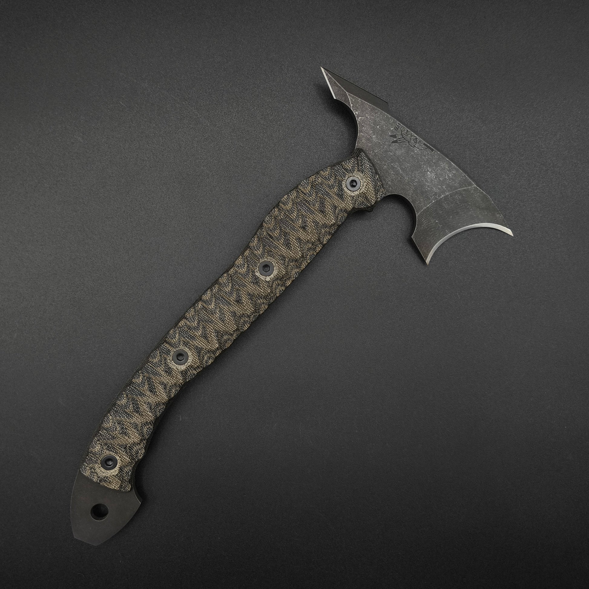 Half Face Blades Crescent Hawk OD Green and Black Burlap Micarta 1