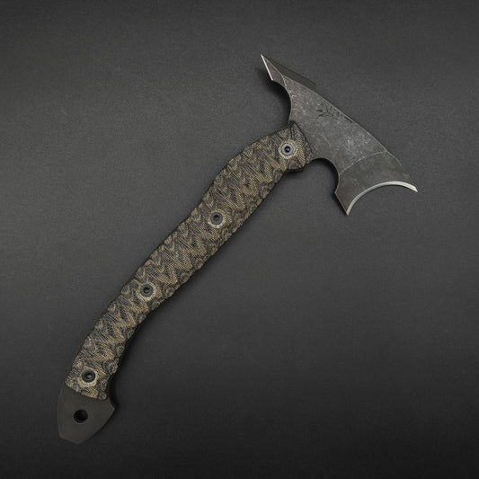 Half Face Blades Crescent Hawk OD Green and Black Burlap Micarta 1