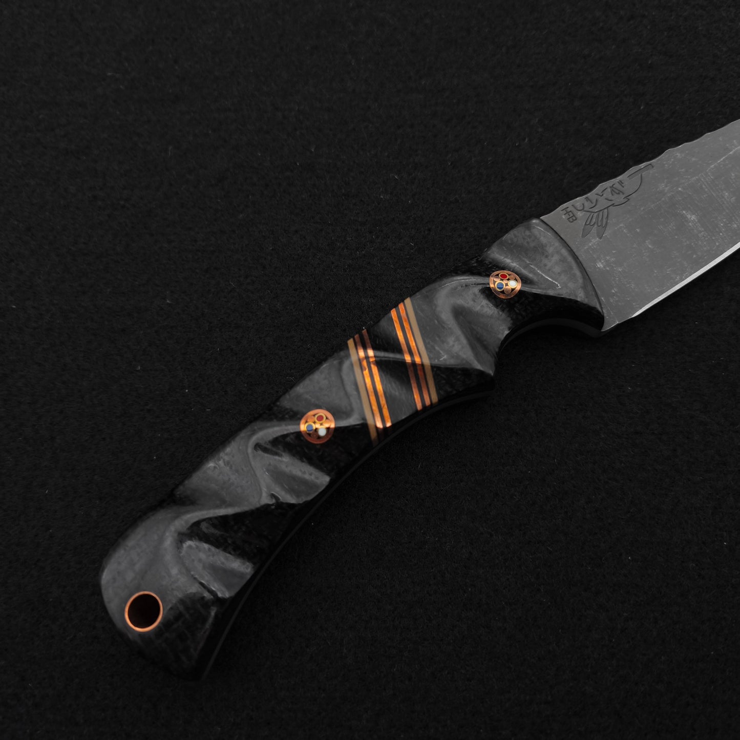 Half Face Blades Prometheus Black Burlap Micarta, Copper Pin Striping, Copper Patriot Mosaic Pins 3