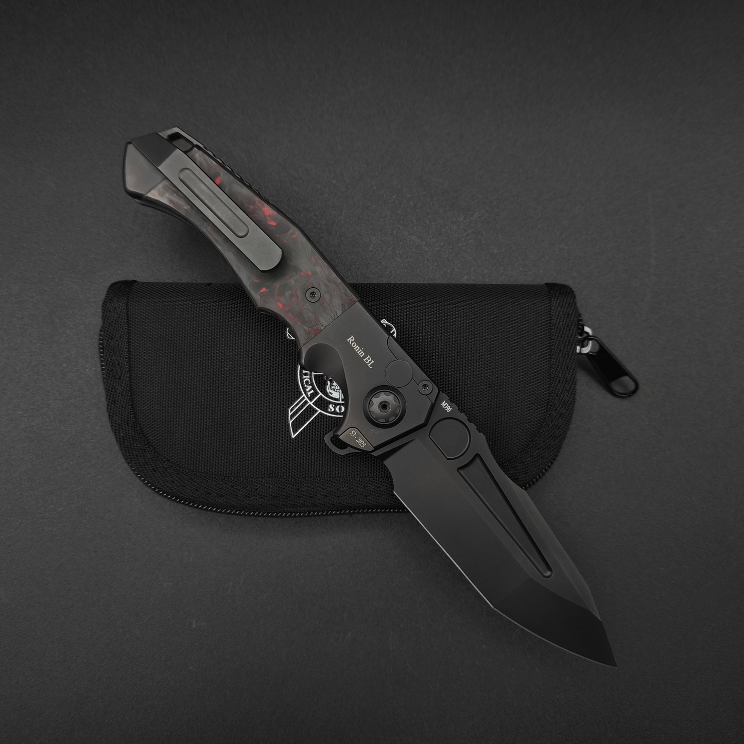 ADV Ronin All Black Titan, Red Black Carbon Fiber, M390