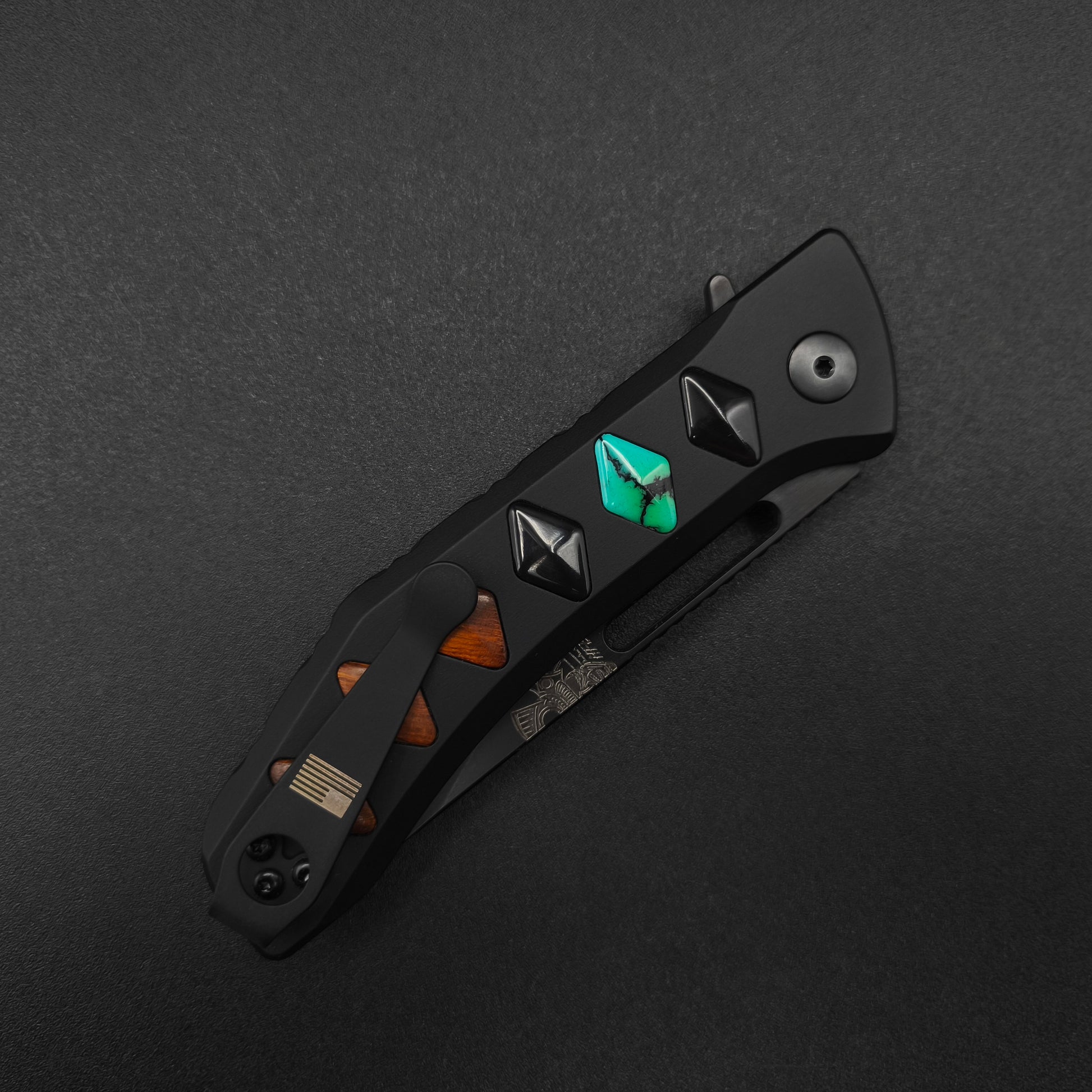 Half Face Blades Custom Kwaiken Folder Bison's Horn, Turquoise 3