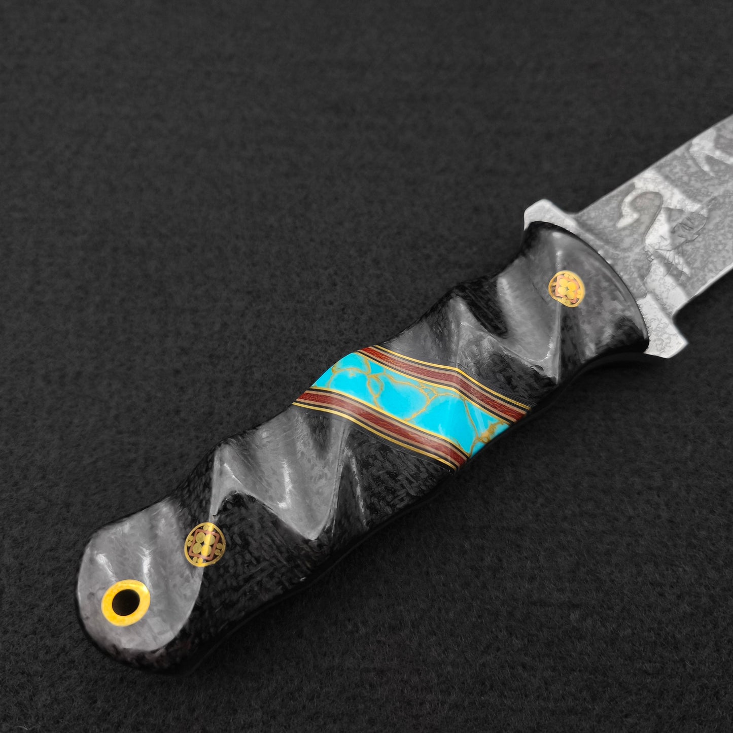 Half Face Blades Combat Dagger Black Burlap Micarta, Turquoise 5