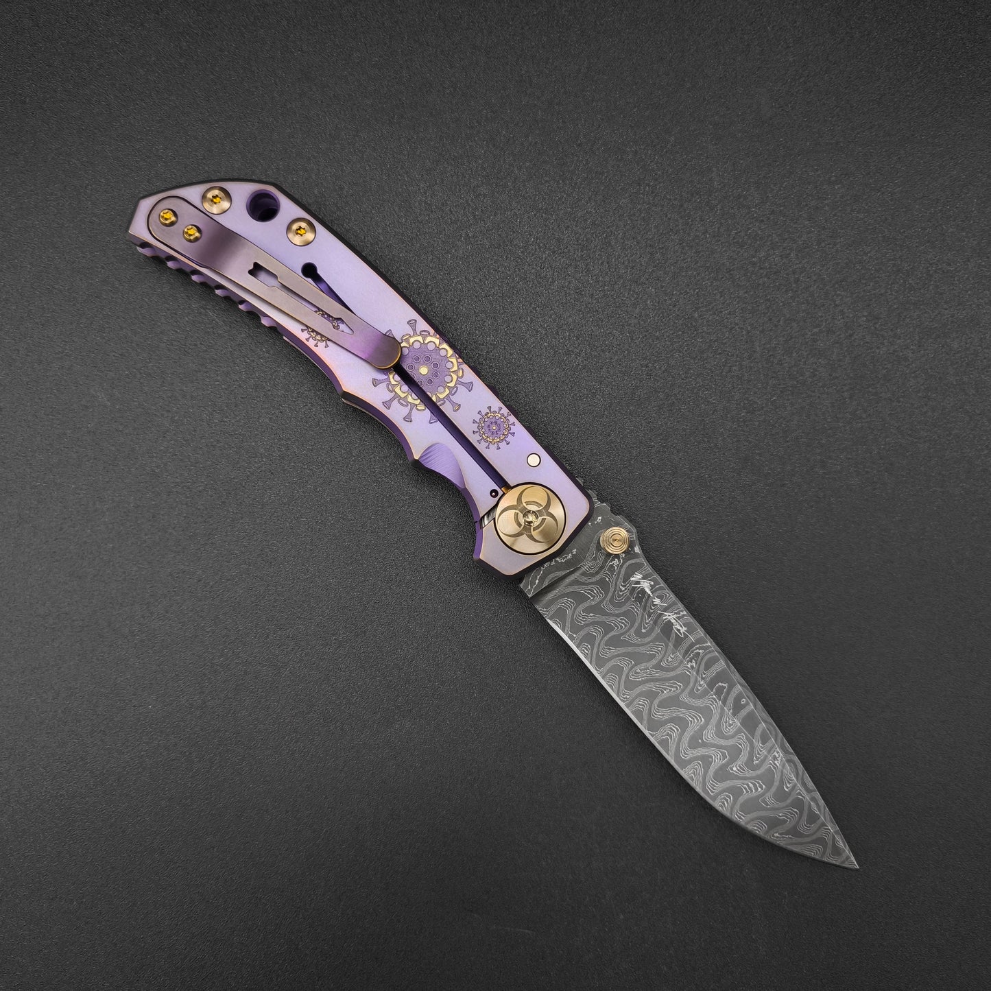 Spartan Blades Harsey Folder SF5 Custom Chad Nichols Damascus Plague Doctor Purple