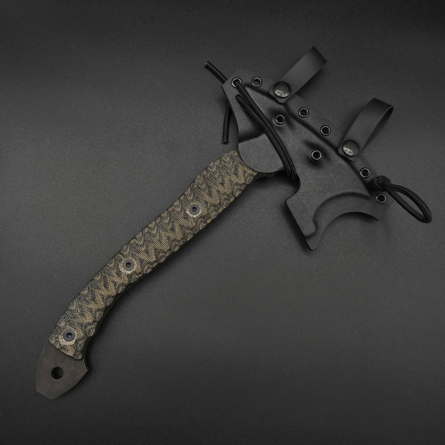 Half Face Blades Crescent Hawk OD Green and Black Burlap Micarta 4