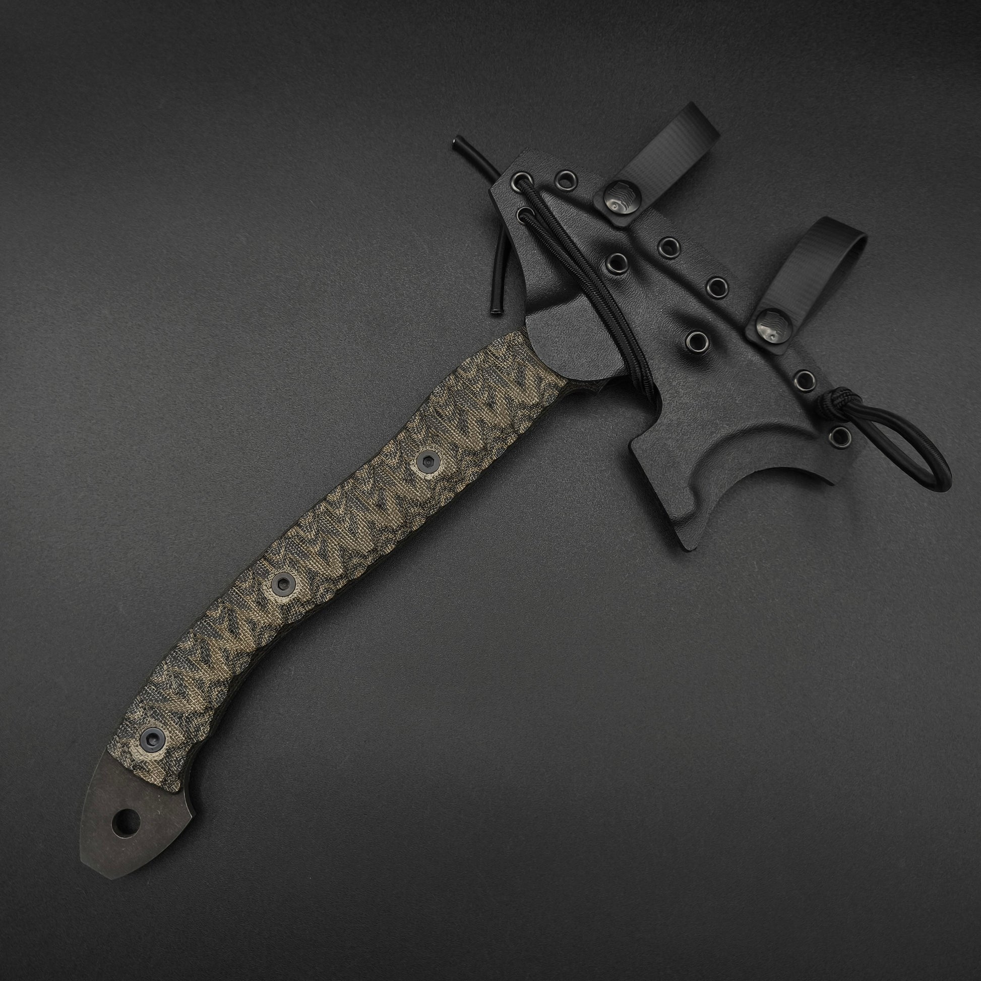 Half Face Blades Crescent Hawk OD Green and Black Burlap Micarta 4