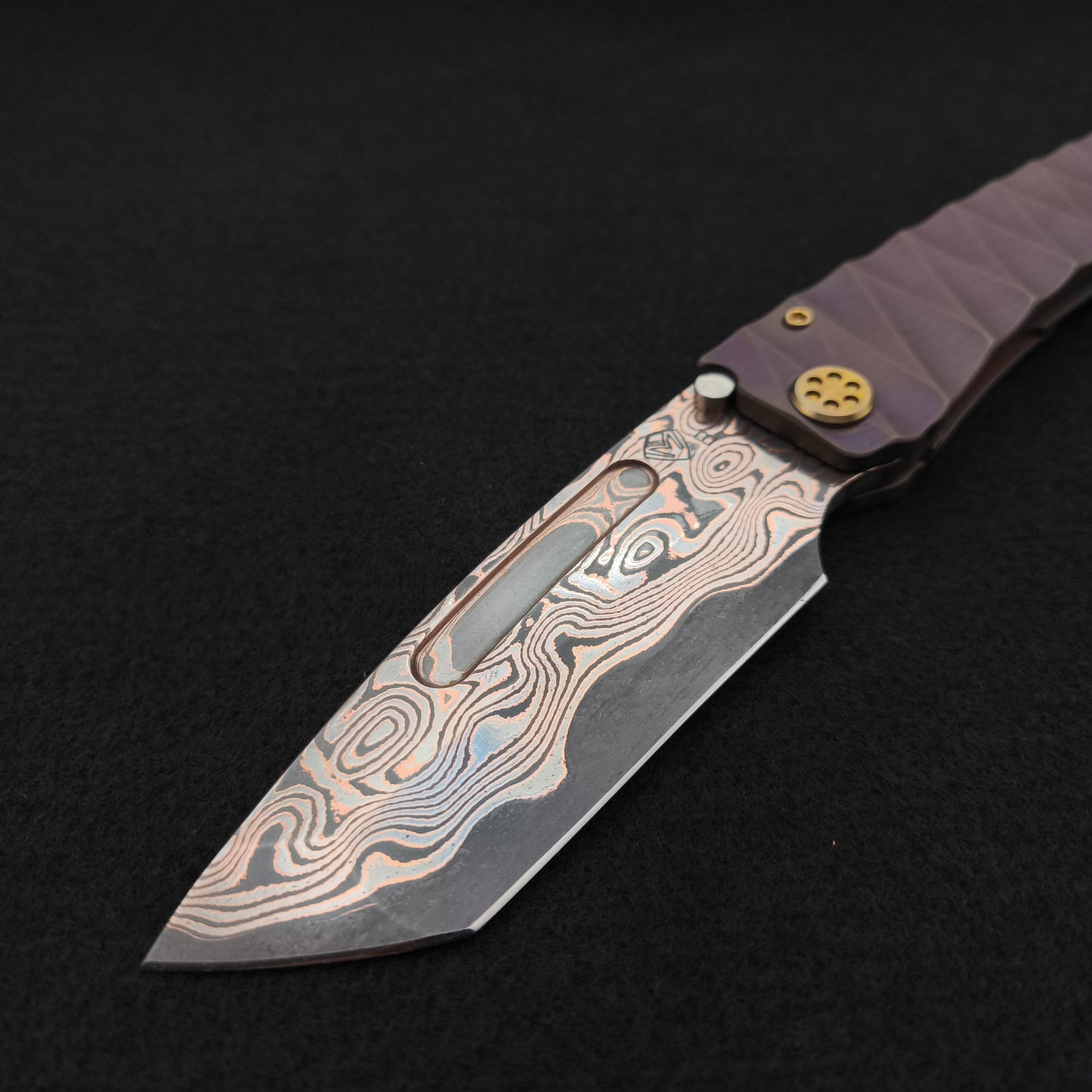 Medford Marauder H Baker Forge Copper Damascus Tanto, CuRose Lightning 6