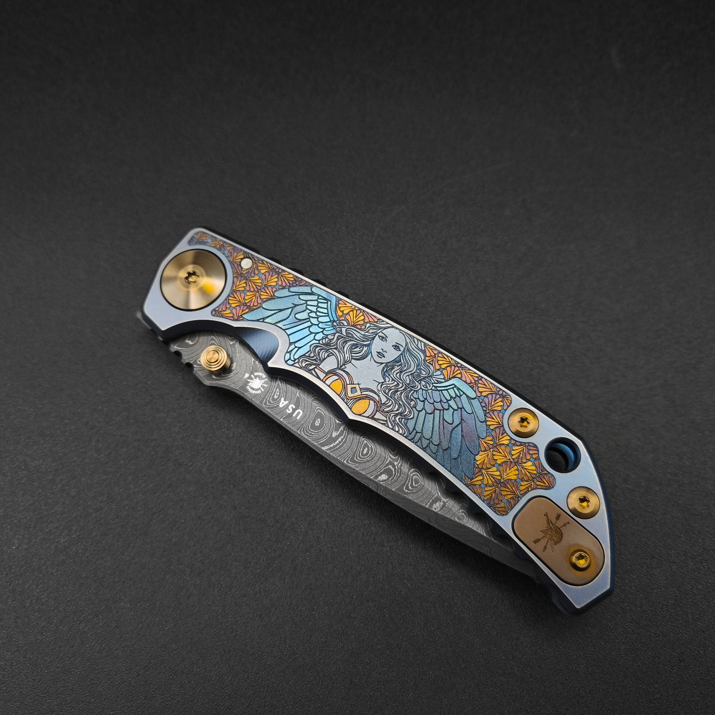 Spartan Blades Harsey Folder SF5 Custom Chad Nichols Damascus Angel