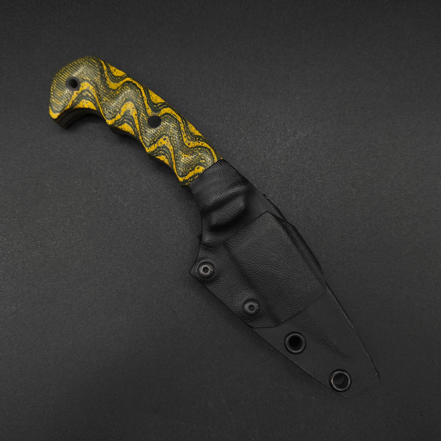 Half Face Blades HUMINT 3" Layered Black Burlap Micarta and Yellow G10 and Rubber 3