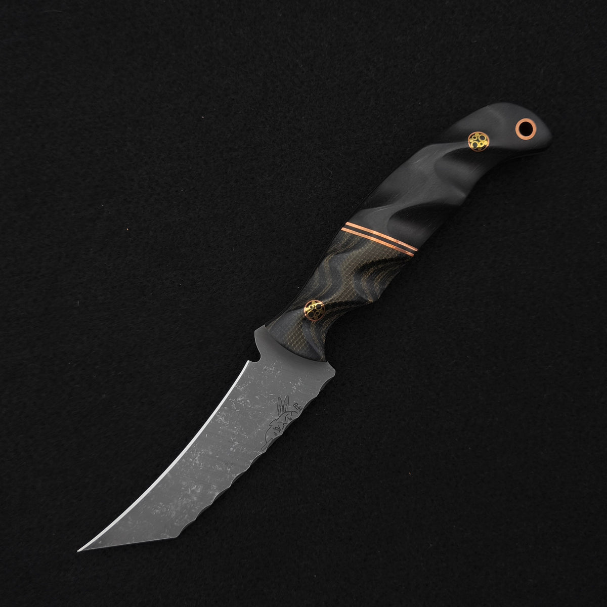 Half Face Blades Draugr OD Green and Black Layered Canvas Micarta, African Blackwood