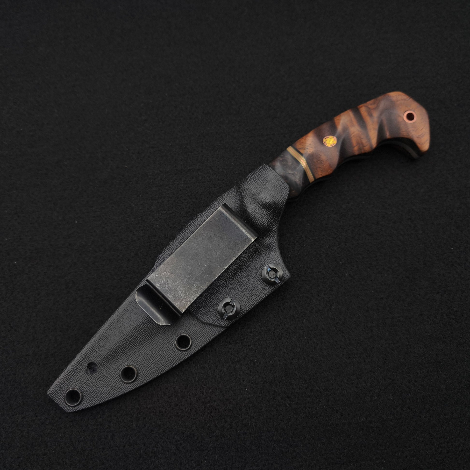 Half Face Blades HUMINT 4" Dyed Redwood, Brass, Hawaiian Curly Koa 5