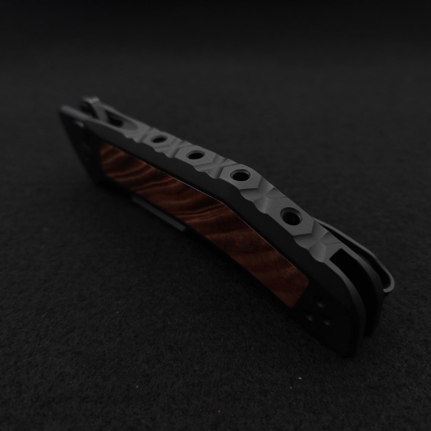 Half Face Blades Custom Kwaiken Folder Hawaiian Curly Koa, Anodized Black Handle 3